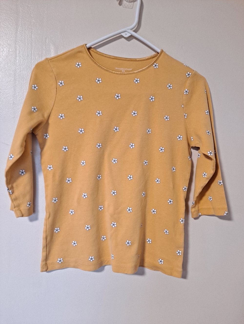 Christopher & Banks Yellow Long-Sleeve Tee with White Daisy Print